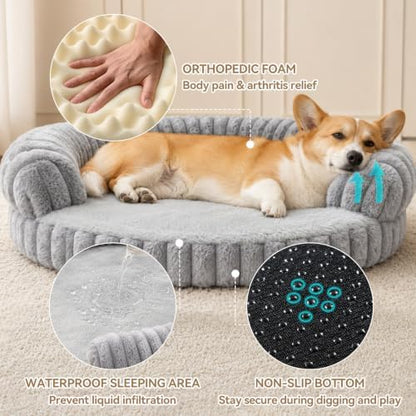 Luxury Donut Dog Bed, Fluffy Orthopedic Dog Couch Washable Round Pet Sofa