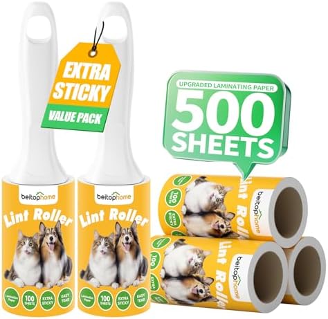 Extra Sticky Lint Roller for Pet Hair, 500 Sheets, 2 Handles