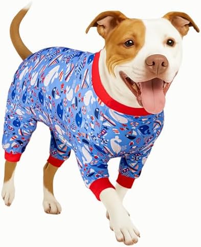 LovinPet Large Dog Outfits, Dog Jumpsuit, Blue Nautilus Print, 3XL