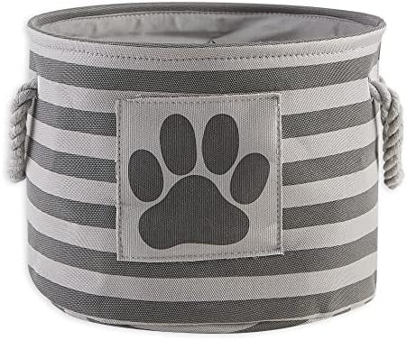 Bone Dry Pet Storage Collection Striped Paw Patch Bin, Small Round, Grayz, Medium Breeds