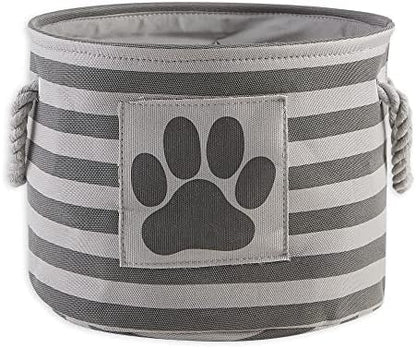Bone Dry Pet Storage Collection Striped Paw Patch Bin, Small Round, Grayz, Medium Breeds