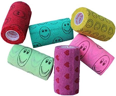 3 Inch Vet Wrap Tape Bulk (Assorted Patterns) (Pack of 12) Self Adhesive Adherent Adhering Flex Bandage Grip Roll Dog Cat