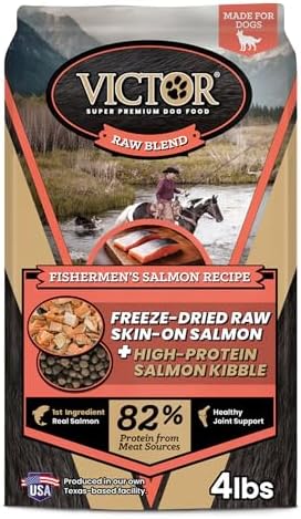 VICTOR Raw Kibble Blend - Salmon Freeze-Dried Dry Dog Food, 4 lb