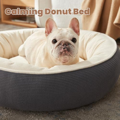 30 inches Soft Touch Fleece Donut Dog Bed for Medium Dogs,Dark Grey
