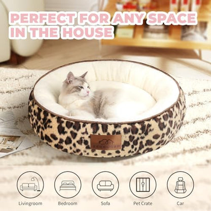 Zerbuger 20in Leopard Round Dog Bed Sofa for Dogs Cats, Machine Washable