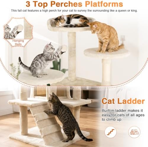 FDW | 54" Cat Tree Tower | Beige | Multi-Level Indoor Activity Center