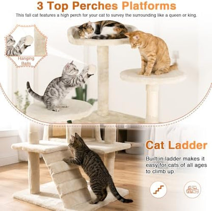 FDW | 54" Cat Tree Tower | Beige | Multi-Level Indoor Activity Center
