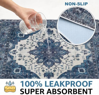 Washable Pee Pads for Dogs,Great Urine Absorbent Reusable Puppy Training Pads,Waterproof,Leak-Proof & Non-Slip Potty Pads for Whelping,Crate,Playpen.(Dark Navy Floral,31"x36")