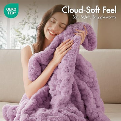 Madison Park Ruched Fur Throw Faux Fur Blanket for Sofa, 50" x 60", Purple