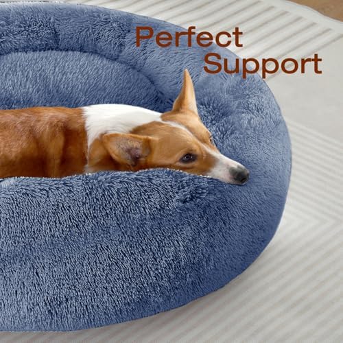 JOLLYVOGUE Dog Beds Large Sized Dog, Calming Anti-Anxiety Dog Bed, Fluffy Donut Cushion for Extra Large Pets (45")