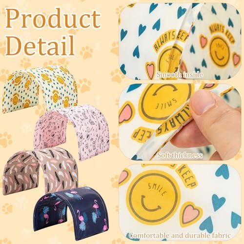 BreezeHug 4 Pcs Guinea Pig Tunnel Foldable Rabbit Hideout Washable and Soft Bunny Hide House Ferret Tunnel Toys Cage Accessories for Small Animal Hamster Hedgehogs Chinchilla (Cute Pattern)