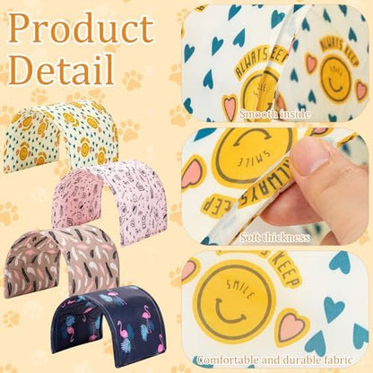 BreezeHug 4 Pcs Guinea Pig Tunnel Foldable Rabbit Hideout Washable and Soft Bunny Hide House Ferret Tunnel Toys Cage Accessories for Small Animal Hamster Hedgehogs Chinchilla (Cute Pattern)