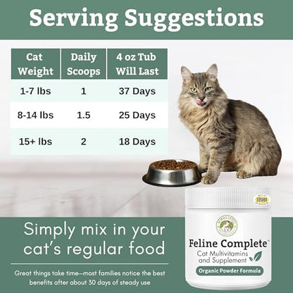 Organic Cat Vitamins, 4 oz, 37 Scoops, Essential Nutrients for Cats