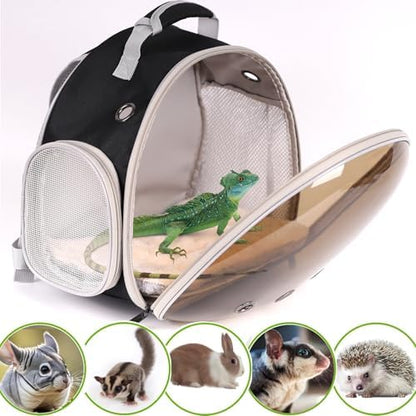 WEVONIGU Bearded Dragon Travel Backpack Carrier with Porlarized Bubble Window for Small Animal,with Soft Warm Mat Set,Guinea Pig Cage for 2,Reptile Bag for Lizards Gecko Hedgehog Rat Parrot Birds