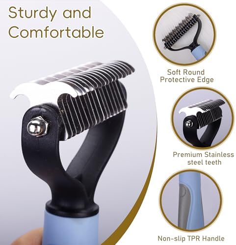 Cat & Dog Grooming Kit - Matted Fur Remover for Cats, Includes 4 Knotting Combs & 1 Pet Grooming Brush, Safe Cat Grooming Comb Set for Detangling