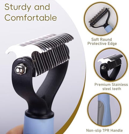 Cat & Dog Grooming Kit - Matted Fur Remover for Cats, Includes 4 Knotting Combs & 1 Pet Grooming Brush, Safe Cat Grooming Comb Set for Detangling