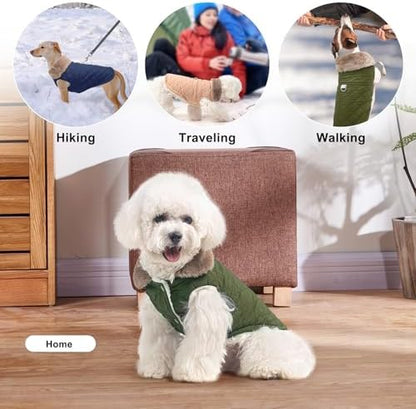 BEAUTYZOO Warm Dog Puffer Jacket Vest, Dog Winter Coat with Harness,Green S