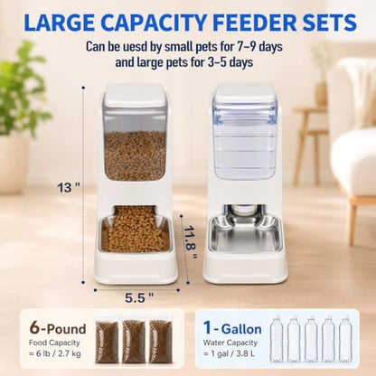 Automatic Cat Dog Feeder and Water Dispenser Set with Stainless Steel Bowl