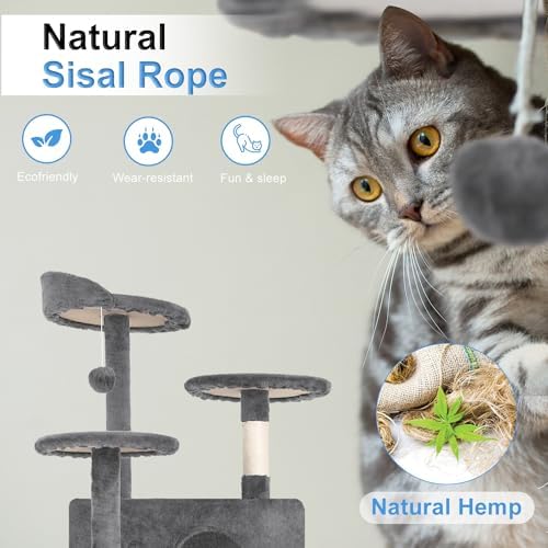 FDW | 54" Cat Tree Tower | Light Gray | Multi-Level Indoor Activity Center