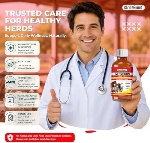 Dewormer for Horse, Dewormer for Goat and Cattle & More, Ivermectin Liquid for All Wormers, Tapeworms, Roundworms & Hookworms