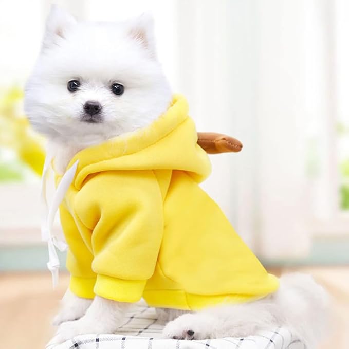 Pet Clothing Dog Transformation Frog Hoodie Autumn and Winter Warm Small Large Dog Method Dou Cat Bullfighting Clothes (Yellow Banana,L)
