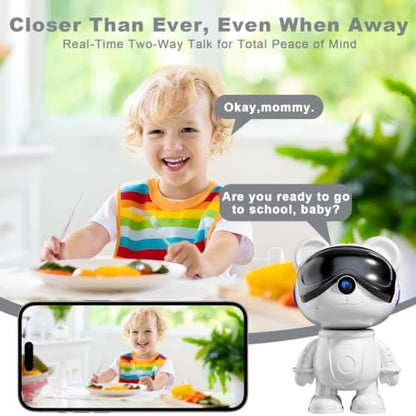 3K Indoor Camera Robot, Cute Bear Baby Monitor & Pet Camera for Home Use