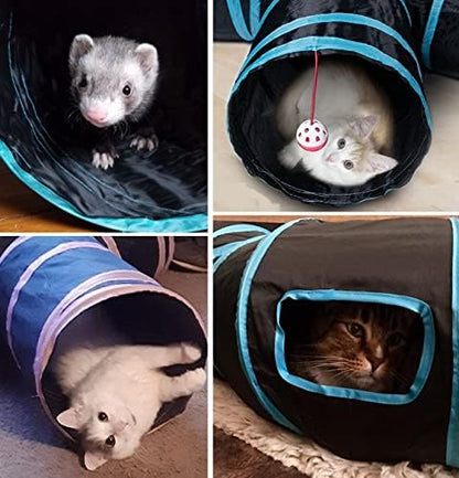 Cat Tunnels, Pet Ferret Rabbit Bunny Tunnels Tubes Subway Habitats, S-Style, DIY Cat Peekaboo Maze House Tent Bed, Kitten Interactive Toy (S Type: 5 Way Tubes)