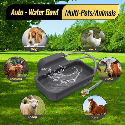 FICUSWIN 135OZ Automatic Water Dispenser for Large Dogs Patented Outdoor Dog Water Bowl Dispenser Automatic Dog Feeder Fit 3/4'' GHT Faucet Dog Waterer Include Water Hose Extra-Large Drinking Area