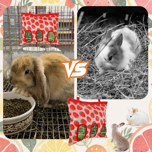 Guinea Pig Hay Feeder, 3 Hole Washable Hanging Hay Bag for Rabbits