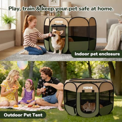 Dog Cat Small Animal Puppy Playpen Crate, Medium, Olive Green