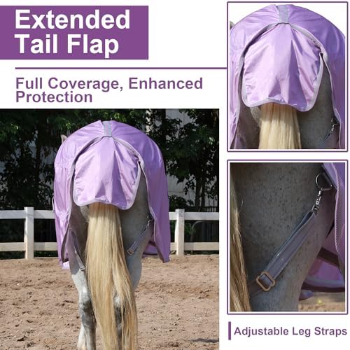 LEAFOREST Horse Fly Sheet with Neck Cover & Belly Band Mesh UV Protection