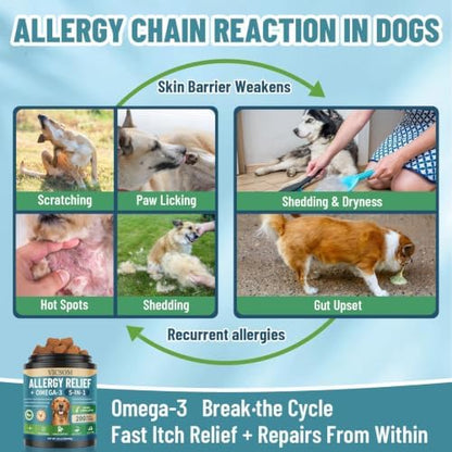 Dog Allergy Chews with Human-Grade Omega 3, Itch Relief Multivitamin 200ct