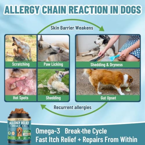 Dog Allergy Chews with Human-Grade Omega 3, Itch Relief Multivitamin 200ct