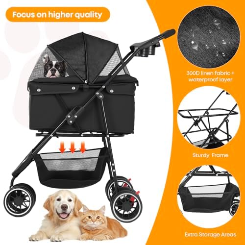 Pet Stroller,Dog Stroller for Small Medium Dogs Cats,3 Wheels,Black