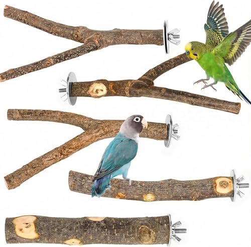 5 Pcs Natural Wood Bird Perch Stand Set for Bird Cages