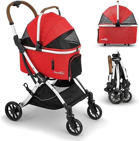 Dog Stroller with Detachable Carrier for Small Dogs & Cats, Red