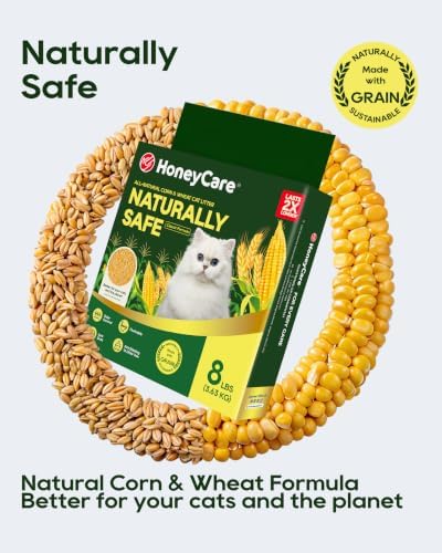 HONEY CARE All-Natural Corn & Wheat Clumping Cat Litter, Flushable, Low Dust, Odor Control, 8 lbs, Single Bag