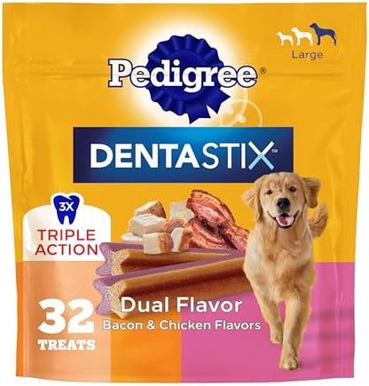Pedigree Dentastix Large Breed Dental Dog Treats, Dual Flavor, 32 Count