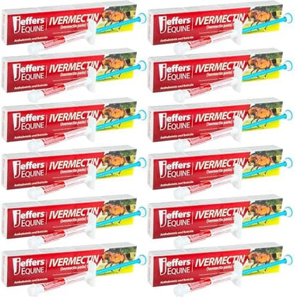 Jeffers Ivermectin Gel Dewormer for Horses - Apple Flavored, Broad Spectrum Dewormer Paste - Effective Parasite Control for Worms, Pinworms, Bots & More - Safe for All Equine, 12 Pack