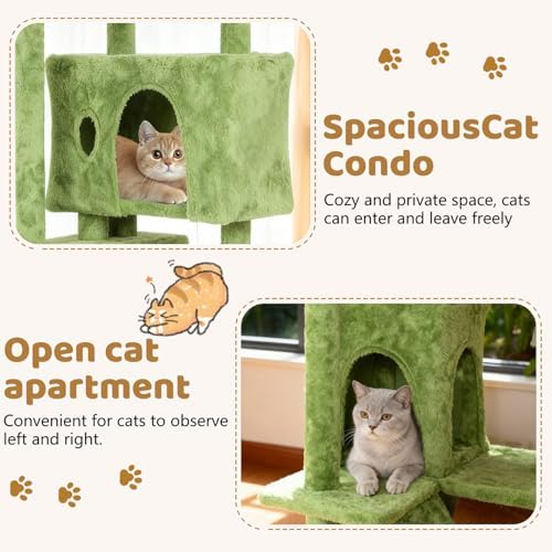 BestOffice 70 Inch Cat Tree, Multi-Level Cat Tower with Condo, Perches, Sisal Scratching Posts, Climbing Ladder,Indoor Activity Center Play House for Kittens & Adult Cats, Green