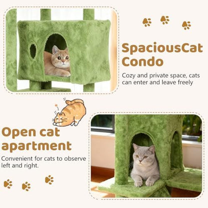 BestOffice 70 Inch Cat Tree, Multi-Level Cat Tower with Condo, Perches, Sisal Scratching Posts, Climbing Ladder,Indoor Activity Center Play House for Kittens & Adult Cats, Green