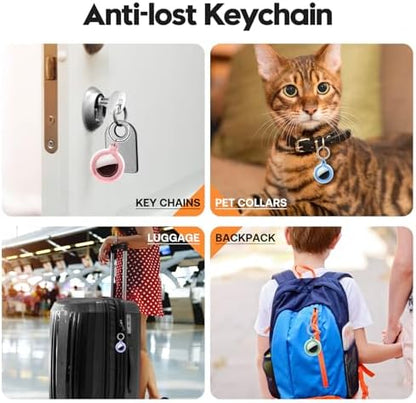 4 Pack Case for Apple AirTag Holder with Keychain, Waterproof & Anti-Scratch Protect Cover Compatible with Airtags, for AirTag 2nd & 1st Generation, Accessories Air Tagholder for Keys, Bags, Pet