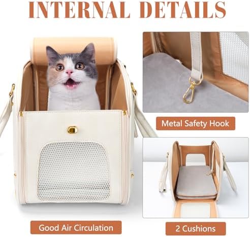 Dog Carrier Purse, Pet Carrier, Foldable Waterproof Premium Leather Pet Travel Portable Bag for Cat and Small Dog Home & Outdoor Small Beige