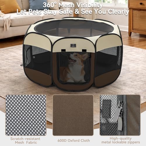 A 4 Pet 30-in Dog Playpen for Small Dogs & Puppies, Brown+Beige