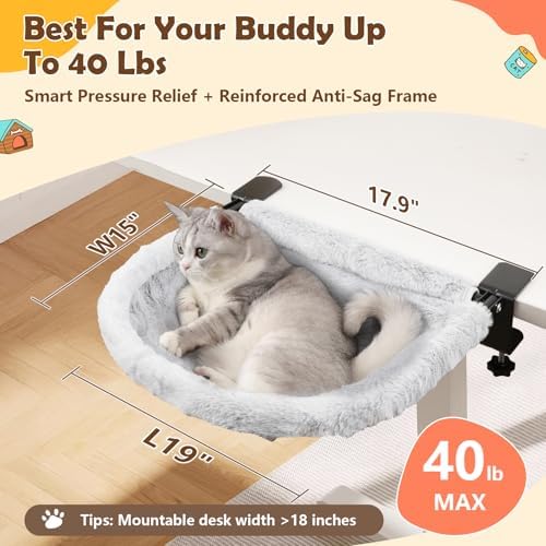 X-Large Cat Desk Bed for Home Office, 19"x15" Spacious Nest