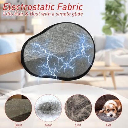 Pet Hair Remover Glove for Cats & Dogs, Reusable 5-Finger Fur Cleaning Tool for Couch, Furniture, Carpet, Car Seat & Clothing, Upgraded Electrostatic Pet Hair Cleaner, Washable Pet Fur Removal Brush