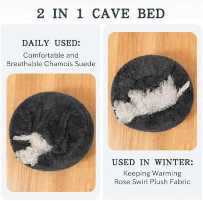 NOYAL Calming Donut Dog Bed, Hooded Cave with Blanket