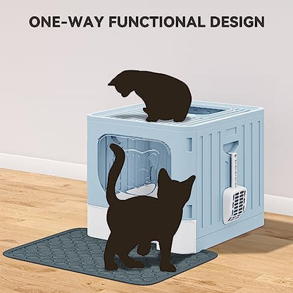 YITAHOME Large Enclosed Cat Litter Box w/Mat Scoop Blue Litter Box with Lid