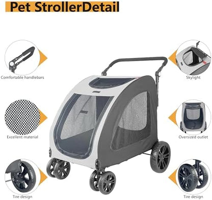 Foldable Pet Jogger Stroller for Large Dogs up to 110 lbs, Universal Wheel Dog Stroller for Single or Multiple Medium and Large Dogs (Grey)