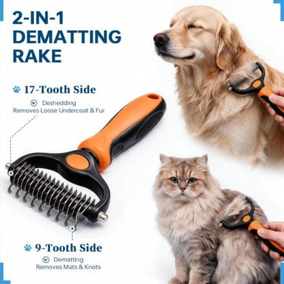 Pet Grooming Comb, Deshedding Dog Brush & Undercoat Rake, Orange